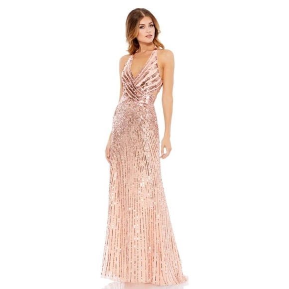 Mac Duggal 5390 NWT SLEEVELESS FAUX WRAP SEQUIN EMBELLISHED CUT OUT BACK - Picture 1 of 6